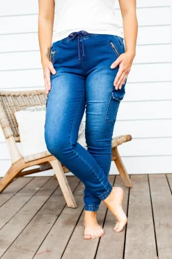Florence Denim Joggers in Dark Blue