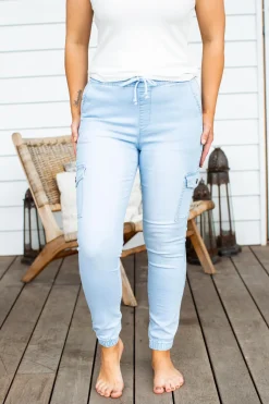 Florence Denim Joggers in Light Blue