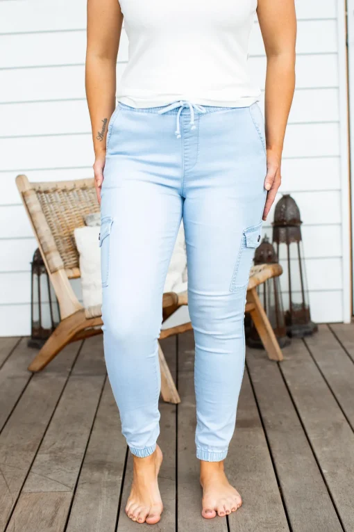 Florence Denim Joggers in Light Blue