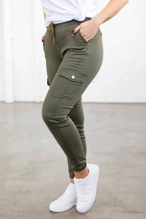 Florence Denim Joggers in Khaki