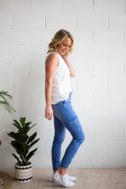 Florence Denim Joggers in Sky Blue