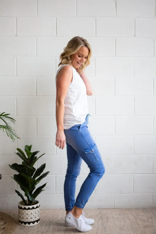 Florence Denim Joggers in Sky Blue