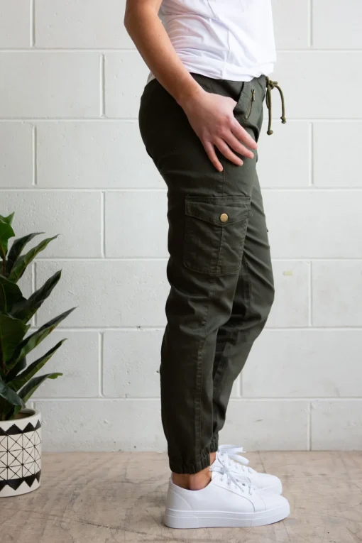 Florence Denim Joggers in Khaki