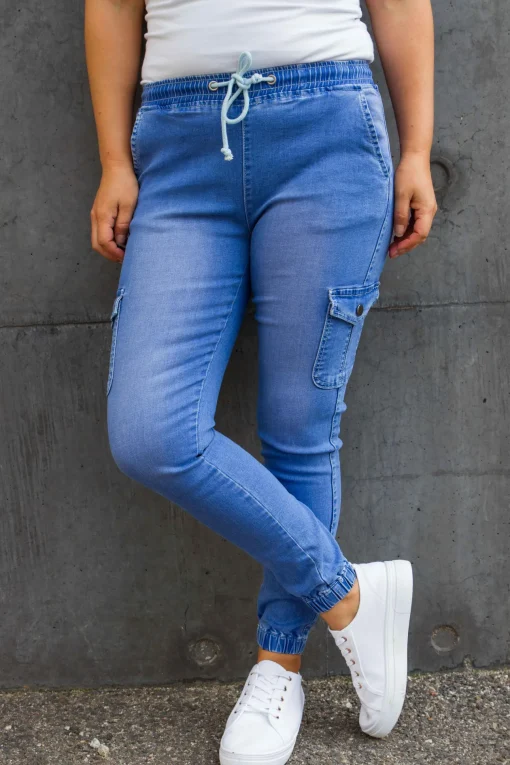 Florence Denim Joggers in Sky Blue
