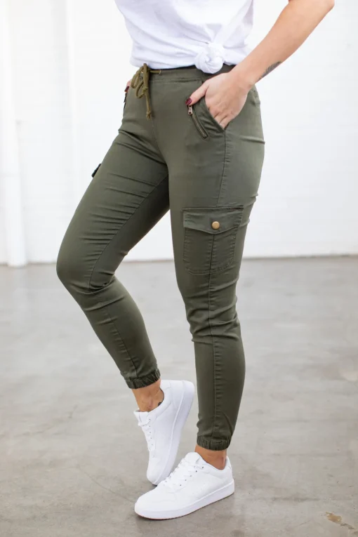 Florence Denim Joggers in Khaki