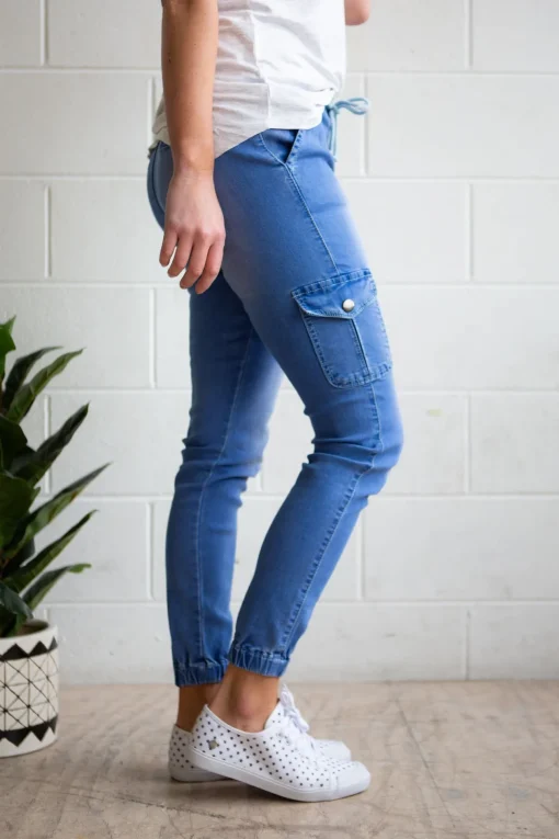 Florence Denim Joggers in Sky Blue