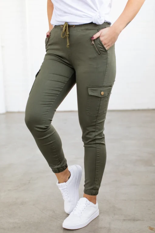 Florence Denim Joggers in Khaki