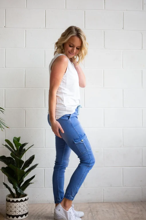 Florence Denim Joggers in Sky Blue