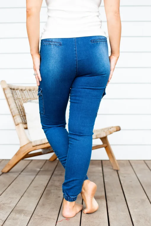 Florence Denim Joggers in Dark Blue