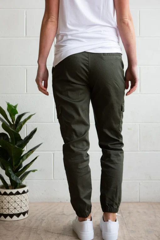 Florence Denim Joggers in Khaki