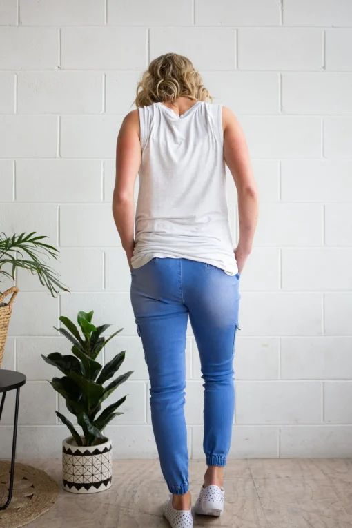 Florence Denim Joggers in Sky Blue