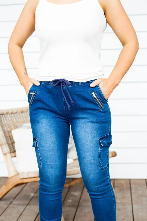 Florence Denim Joggers in Dark Blue