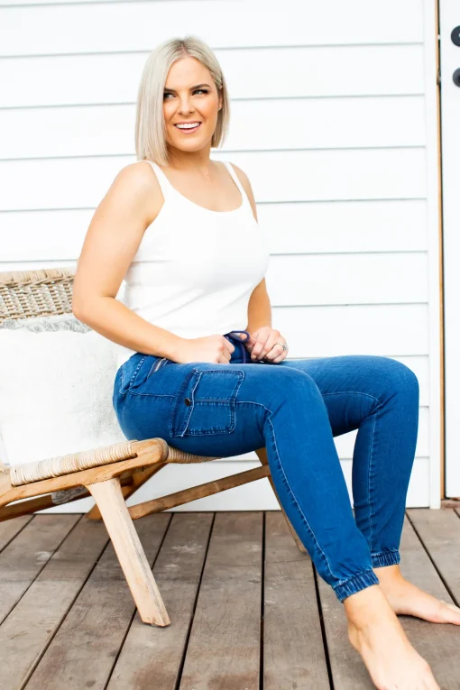 Florence Denim Joggers in Dark Blue
