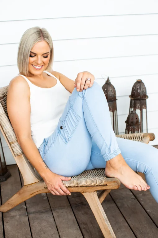 Florence Denim Joggers in Light Blue