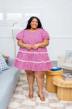 Greta Party Dress in Gingham Red