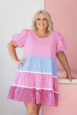 Greta Party Dress in Gingham Mix