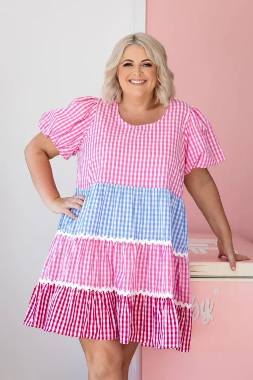 Greta Party Dress in Gingham Mix