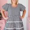 Greta Party Dress in Gingham Black