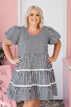Greta Party Dress in Gingham Black