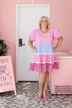 Greta Party Dress in Gingham Mix