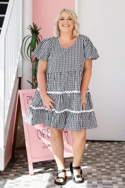 Greta Party Dress in Gingham Black
