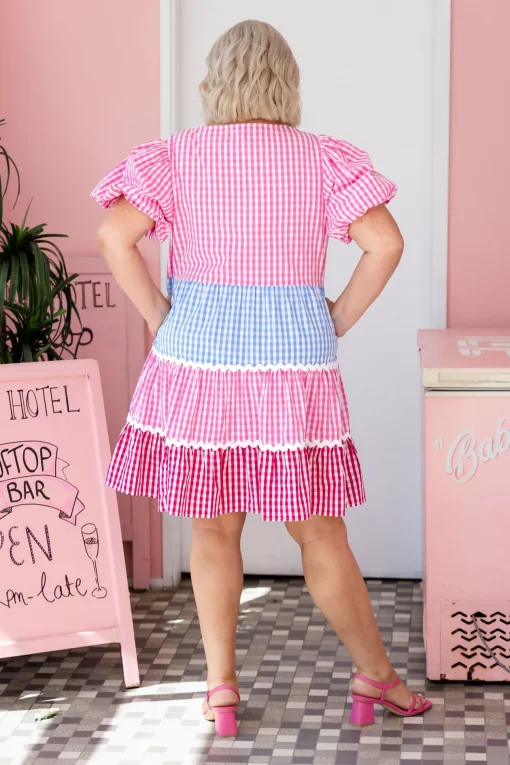 Greta Party Dress in Gingham Mix