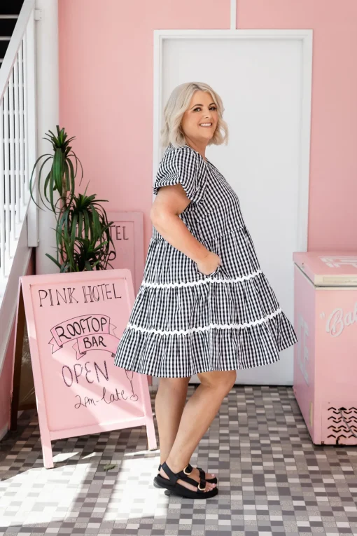Greta Party Dress in Gingham Black