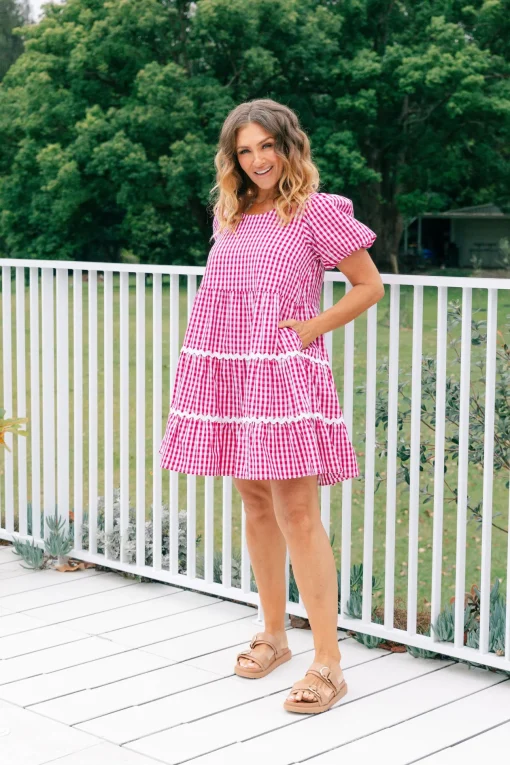 Greta Party Dress in Gingham Red
