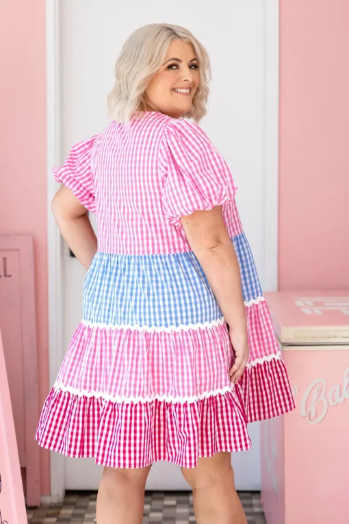 Greta Party Dress in Gingham Mix
