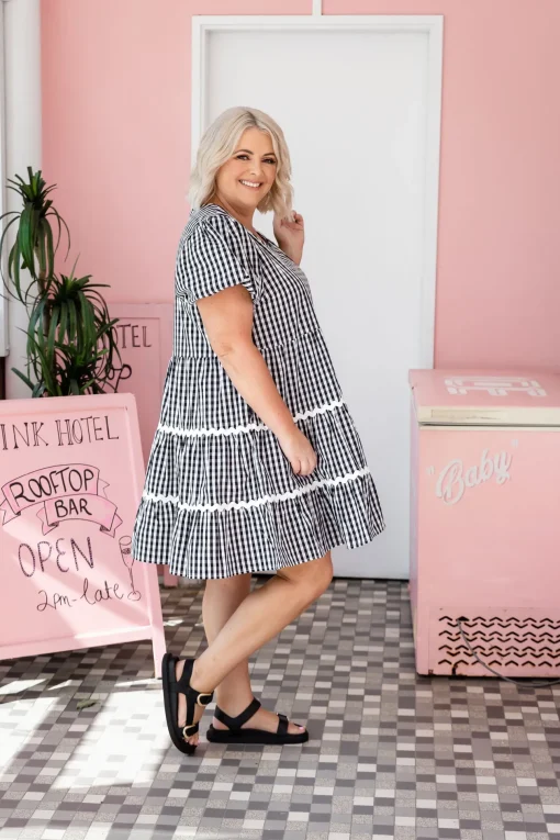 Greta Party Dress in Gingham Black