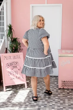 Greta Party Dress in Gingham Black