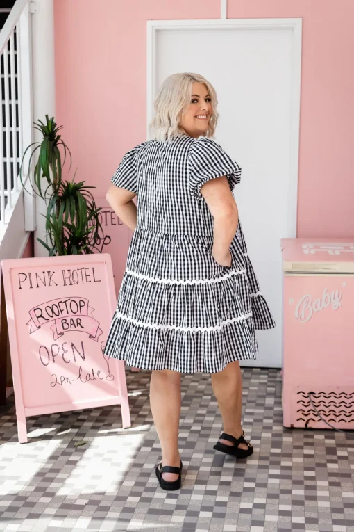 Greta Party Dress in Gingham Black