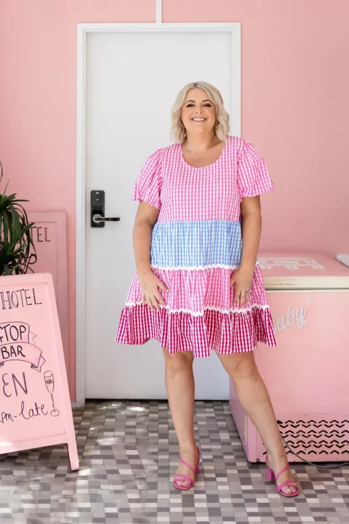 Greta Party Dress in Gingham Mix