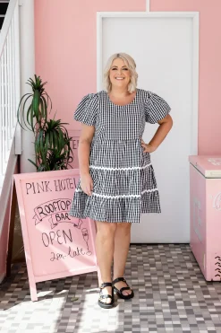 Greta Party Dress in Gingham Black