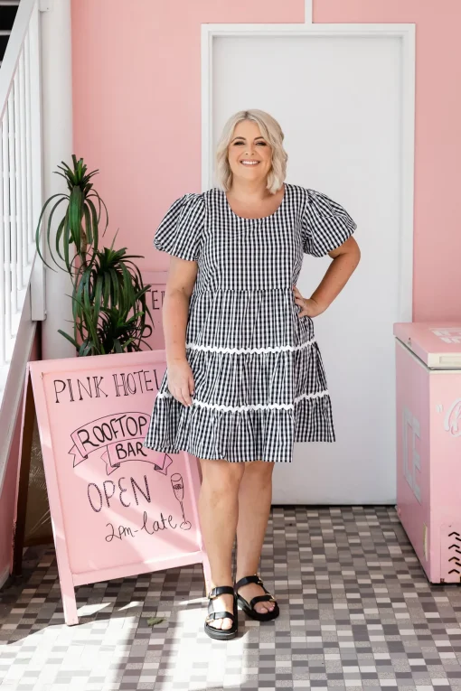 Greta Party Dress in Gingham Black
