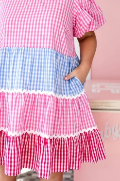 Greta Party Dress in Gingham Mix