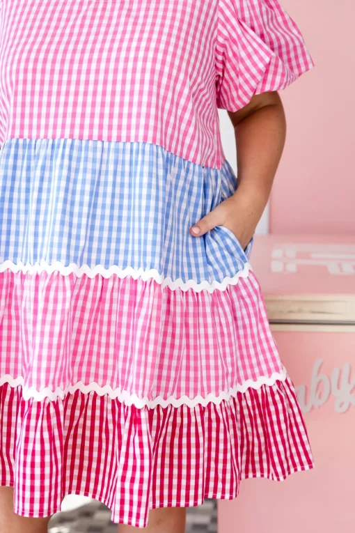 Greta Party Dress in Gingham Mix