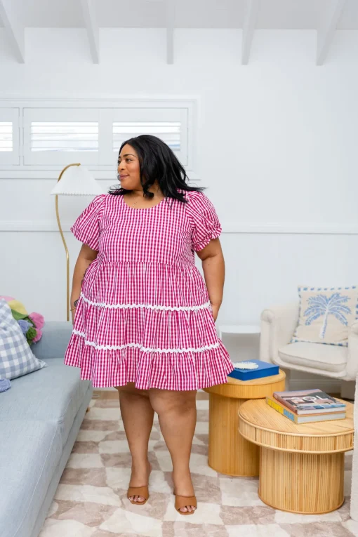 Greta Party Dress in Gingham Red