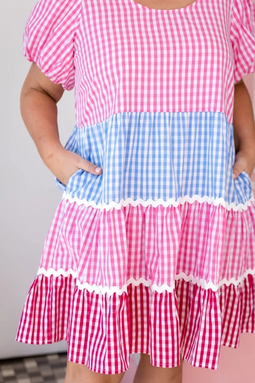 Greta Party Dress in Gingham Mix