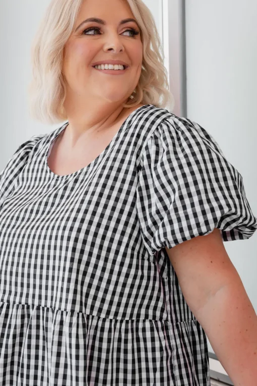 Greta Party Dress in Gingham Black