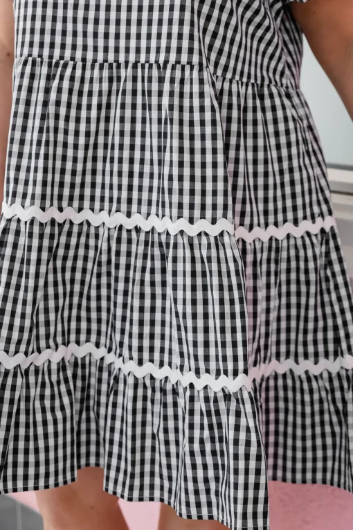 Greta Party Dress in Gingham Black