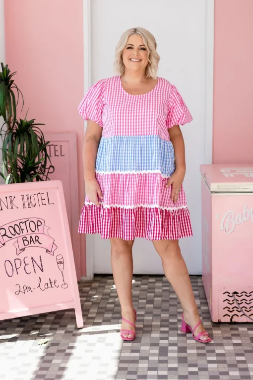 Greta Party Dress in Gingham Mix