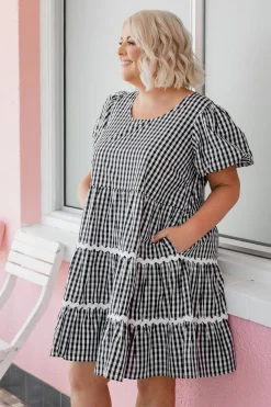 Greta Party Dress in Gingham Black