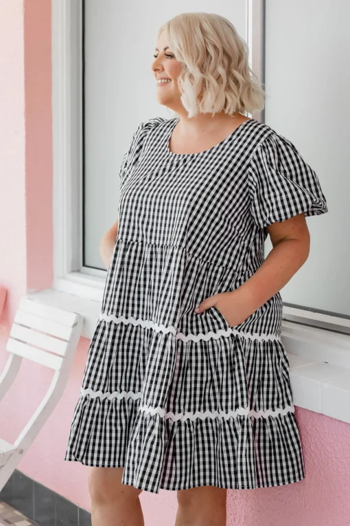 Greta Party Dress in Gingham Black
