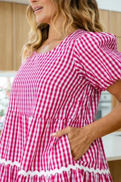 Greta Party Dress in Gingham Red