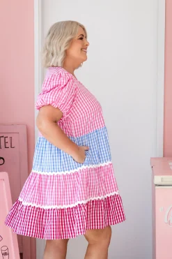 Greta Party Dress in Gingham Mix