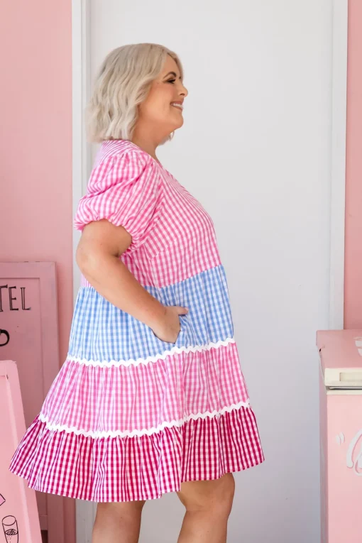 Greta Party Dress in Gingham Mix