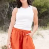 Harlow Linen Blend Shorts in Rust