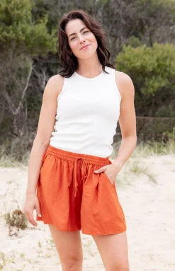Harlow Linen Blend Shorts in Rust