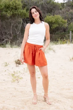 Harlow Linen Blend Shorts in Rust